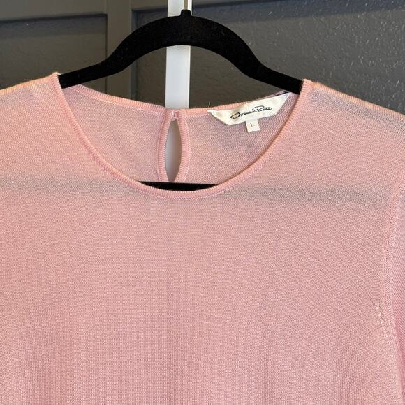 Oscar de la Renta Womens Pink Wool Cashmere Silk Blend Short Sleeve Top L NWOT - Picture 3 of 6
